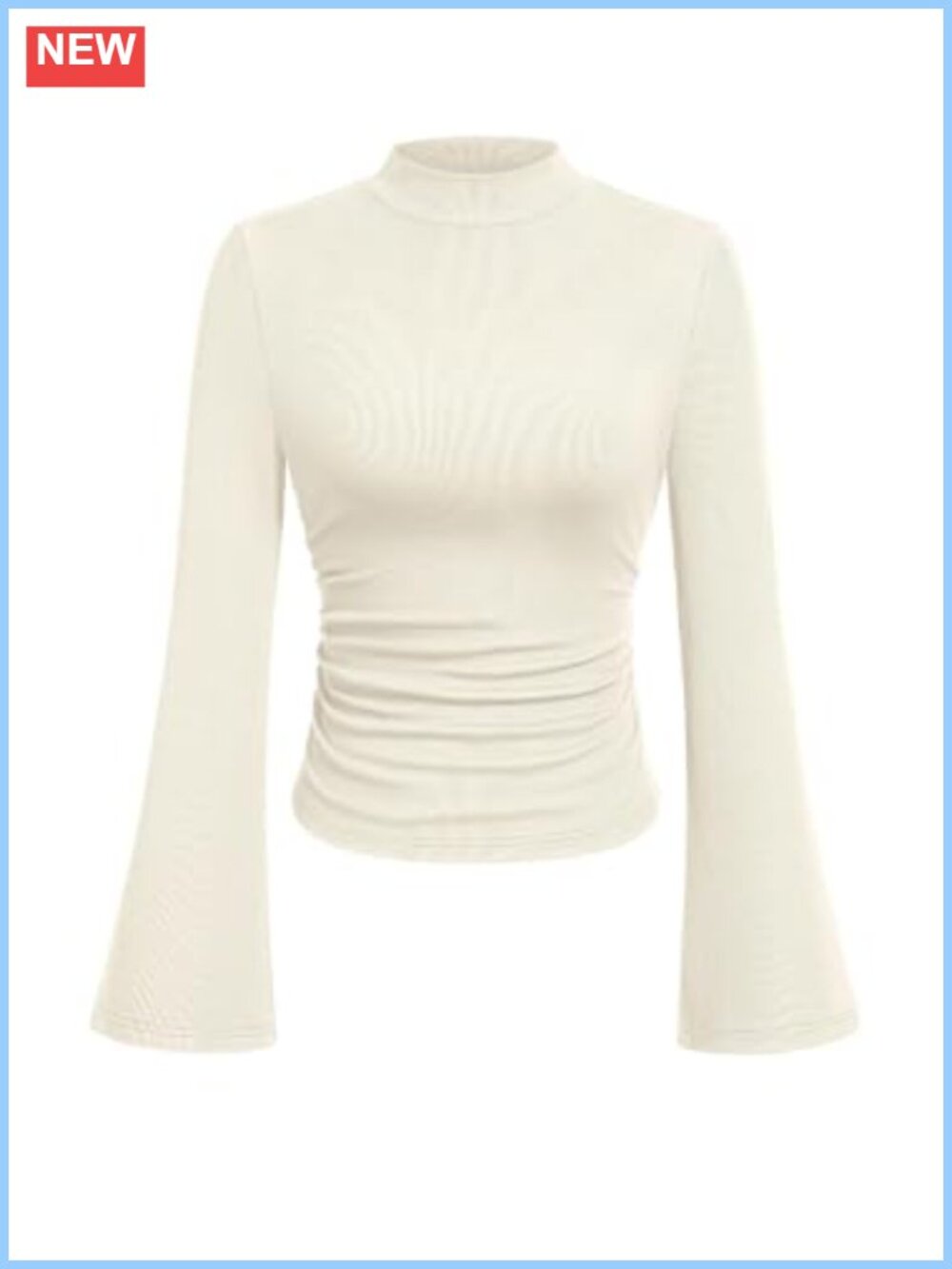 Womens Long Bell Sleeve Mock Neck Ribbed Knit Crop Top